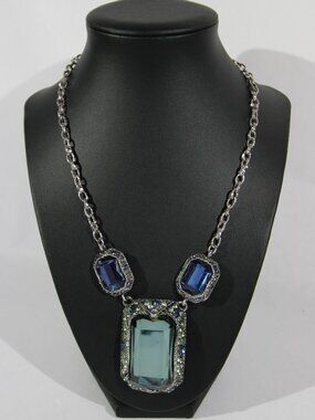 NWOT Chico's Silver-Tone Necklace with Blue and Teal Color Rhinestones